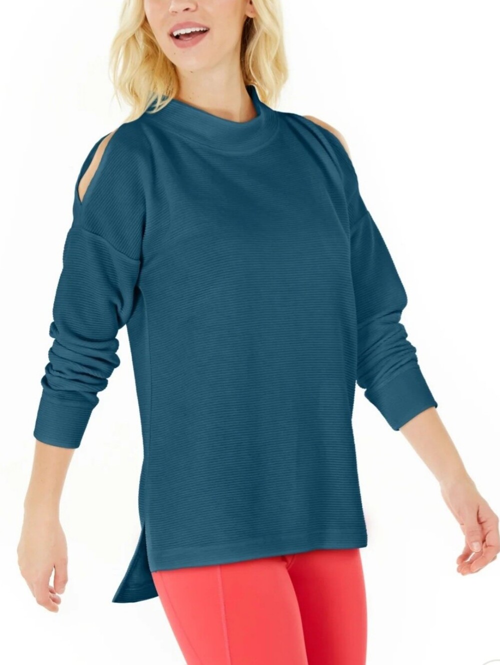 Ideology Women's Ribbed Mock Neck Cold Shoulder Pullover Sweatshirt Size XXLarge